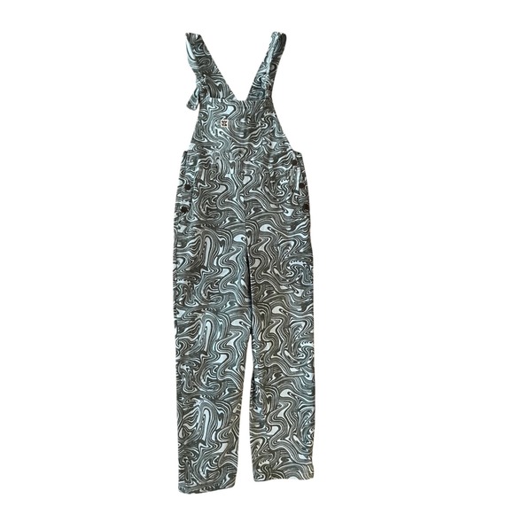 Lucy & Yak NWT Easton Dungarees Swirl Print Organic Cotton Teal Green- Size 6L - Picture 3 of 10